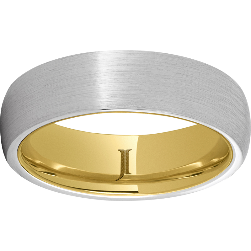 Serinium® Domed Band with Satin Finish and Hidden Gold™ 10K Yellow Gold Inlay John E. Koller Jewelry Designs Owasso, OK