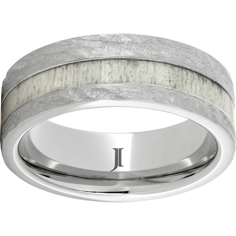 Serinium® Flat Band with 3mm Off-Center Antler Inlay and Bark Finish Lennon's W.B. Wilcox Jewelers New Hartford, NY