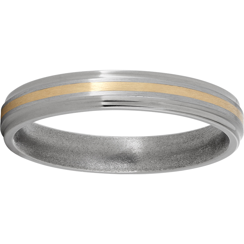 Titanium Flat Grooved Edge Band with a 1mm 14K Yellow Gold Inlay and Satin Finish Lennon's W.B. Wilcox Jewelers New Hartford, NY