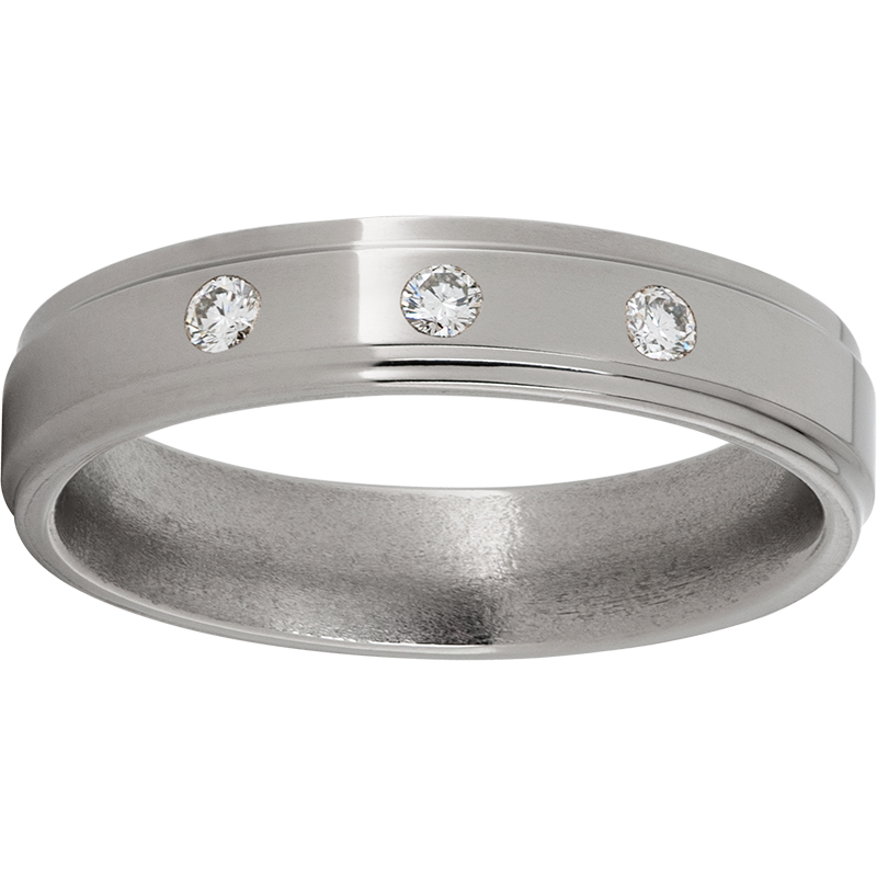 Titanium Flat Band with Grooved Edges, Three 3-point Diamonds, and Polished Finish Selman's Jewelers-Gemologist McComb, MS