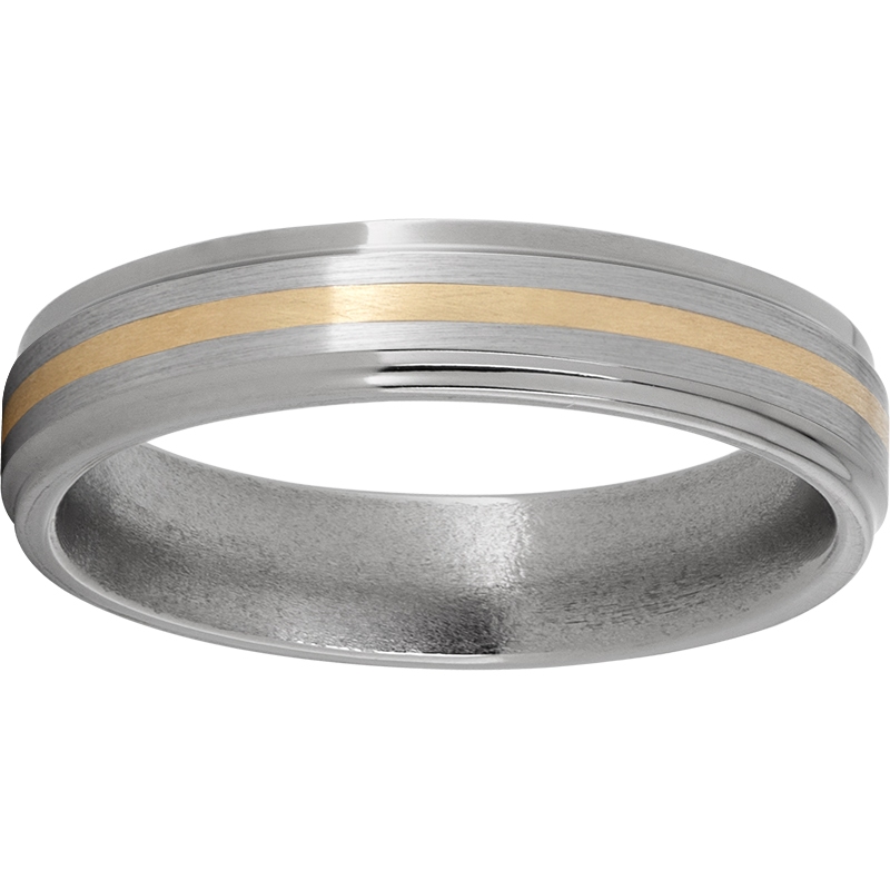 Titanium Flat Band with Grooved Edges, a 1mm 14K Yellow Gold Inlay and Satin Finish Lennon's W.B. Wilcox Jewelers New Hartford, NY