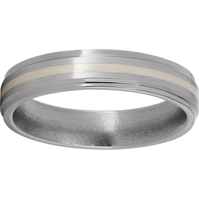 Titanium Flat Band with Grooved Edges, a 1mm Sterling Silver Inlay and Satin Finish Jerald Jewelers Latrobe, PA