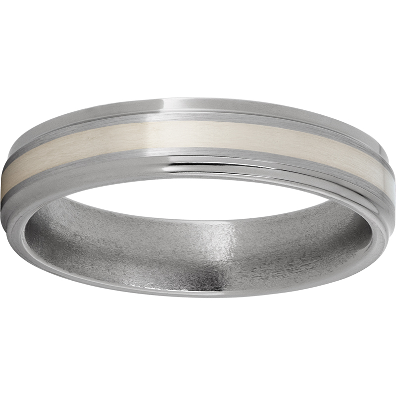 Titanium Flat Band with Grooved Edges, a 2mm Sterling Silver Inlay and Satin Finish Lennon's W.B. Wilcox Jewelers New Hartford, NY