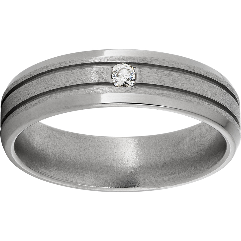 Titanium Beveled Edge Band with Two .5mm Grooves, One 6-point Diamond, and Stone Finish Michele & Company Fine Jewelers Lapeer, MI