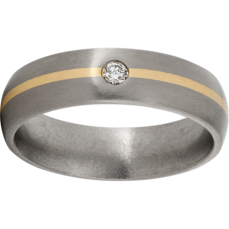 Titanium Domed Band with a 1mm 14K Yellow Gold Inlay, One 6-Point Diamond, and Satin Finish Lennon's W.B. Wilcox Jewelers New Hartford, NY