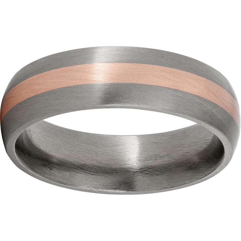 Titanium Domed Band with a 2mm 14K Rose Gold Inlay and Satin Finish Lennon's W.B. Wilcox Jewelers New Hartford, NY