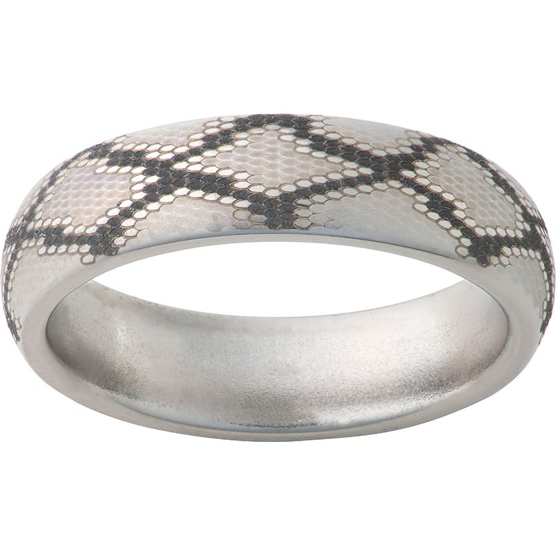 Titanium Domed Band with Snake Skin Laser Engraving Mitchell's Jewelry Norman, OK
