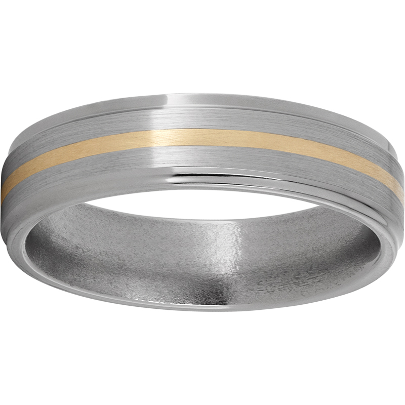 Titanium Flat Band with Grooved Edges, 1mm 14K Yellow Gold Inlay and Satin Finish Michele & Company Fine Jewelers Lapeer, MI