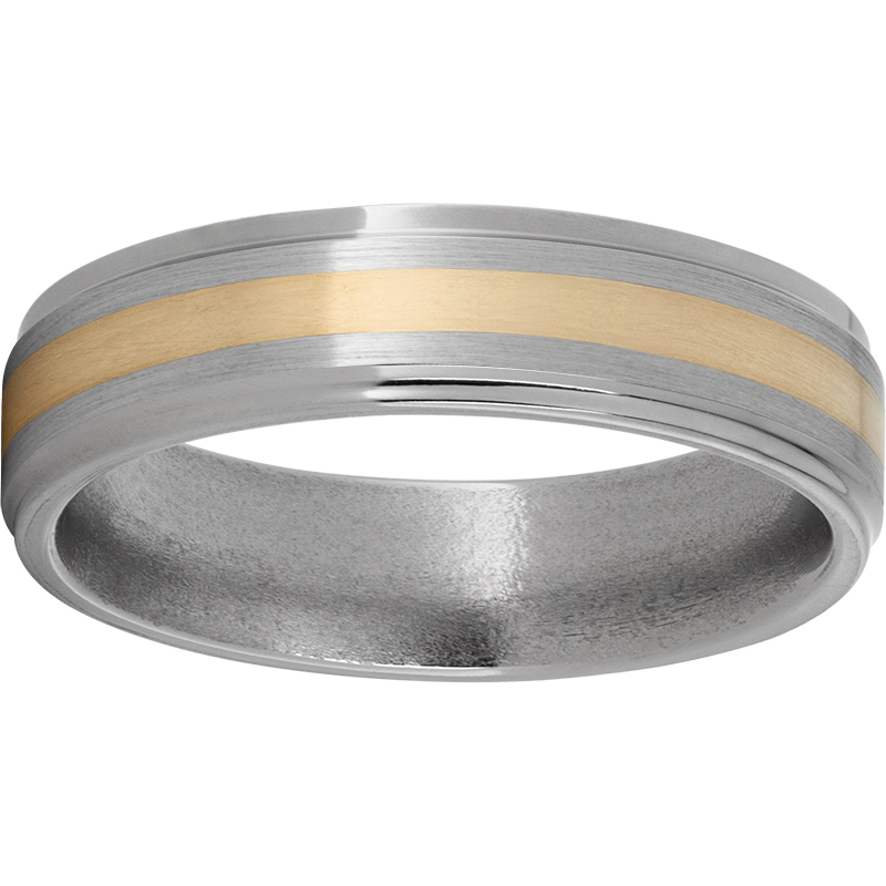 Titanium Flat Band with Grooved Edges, 2mm 14K Yellow Gold Inlay and Satin Finish Selman's Jewelers-Gemologist McComb, MS