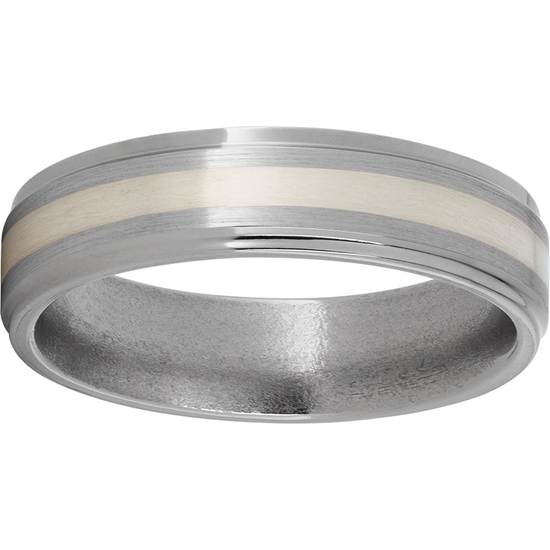 Titanium Flat Band with Grooved Edges, 2mm Sterling Silver Inlay and Satin Finish Milano Jewelers Pembroke Pines, FL