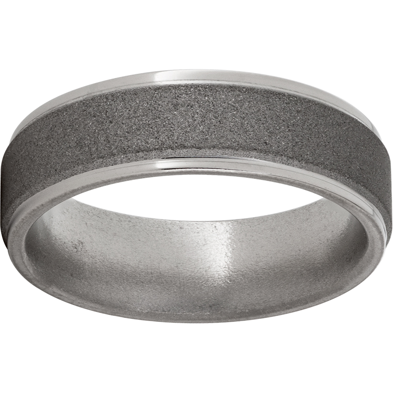 Titanium Flat Band with Grooved Edges and Sandblast Finish Ritzi Jewelers Brookville, IN