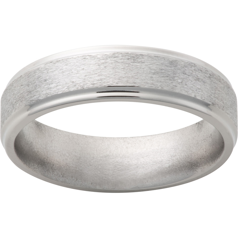Titanium Flat Band with Grooved Edges and Stone Finish Milano Jewelers Pembroke Pines, FL