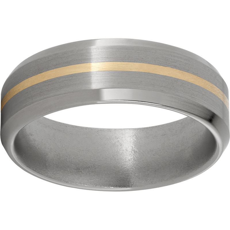Titanium Beveled Edge Band with a 1mm 14K Yellow Gold Inlay and Satin Finish Michele & Company Fine Jewelers Lapeer, MI