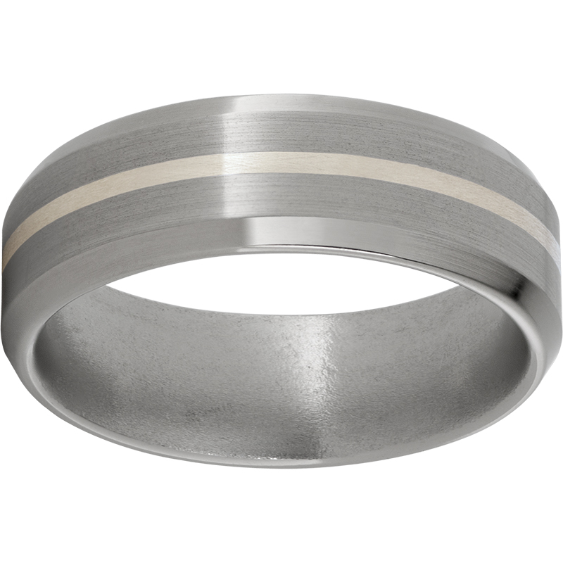 Titanium Beveled Edge Band with a 1mm Sterling Silver Inlay and Satin Finish Michele & Company Fine Jewelers Lapeer, MI