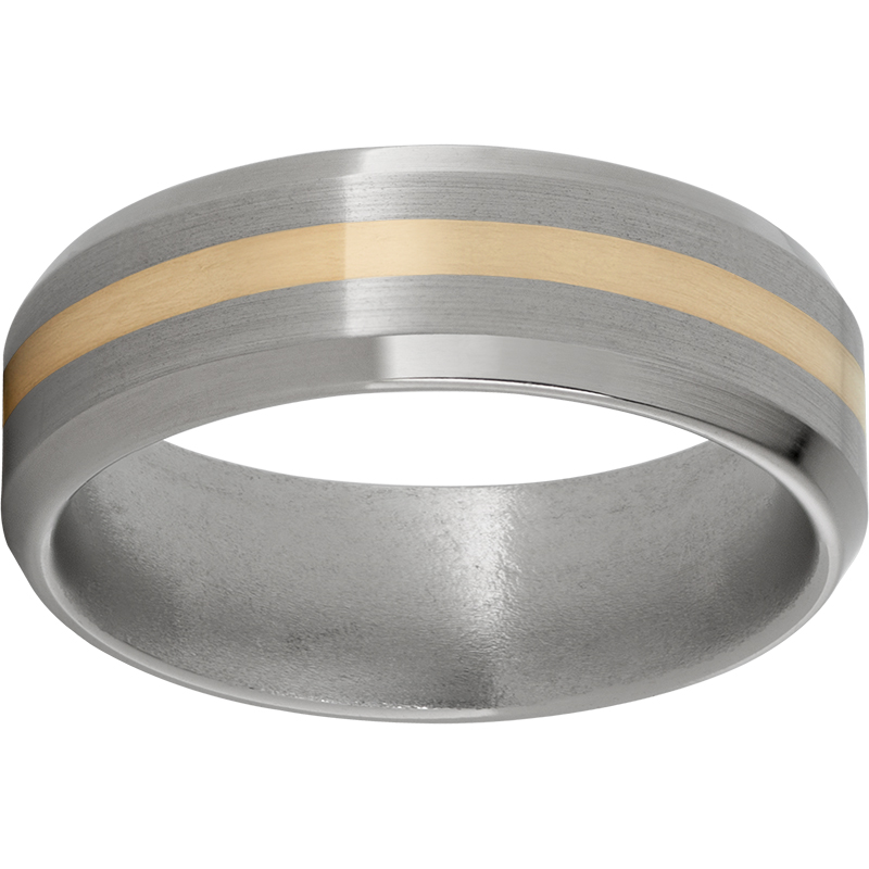 Titanium Beveled Edge Band with a 2mm 14K Yellow Gold Inlay and Satin Finish Michele & Company Fine Jewelers Lapeer, MI