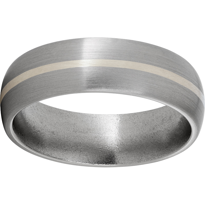 Titanium Domed Band with a 1mm Sterling Silver Inlay and Satin Finish Mitchell's Jewelry Norman, OK