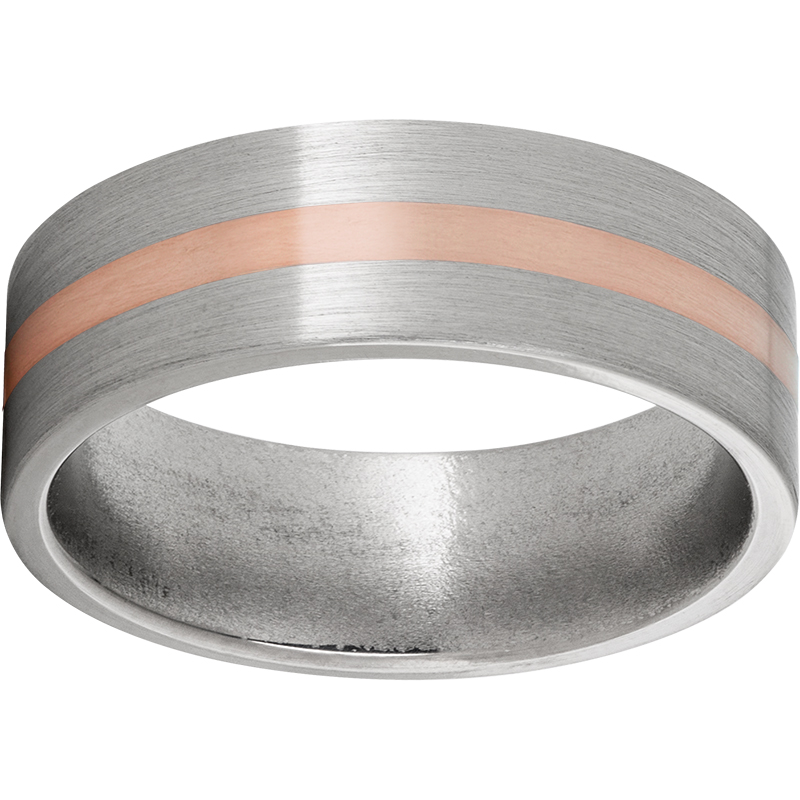 Titanium Flat Band with a 2mm 14K Rose Gold Inlay and Satin Finish Lennon's W.B. Wilcox Jewelers New Hartford, NY