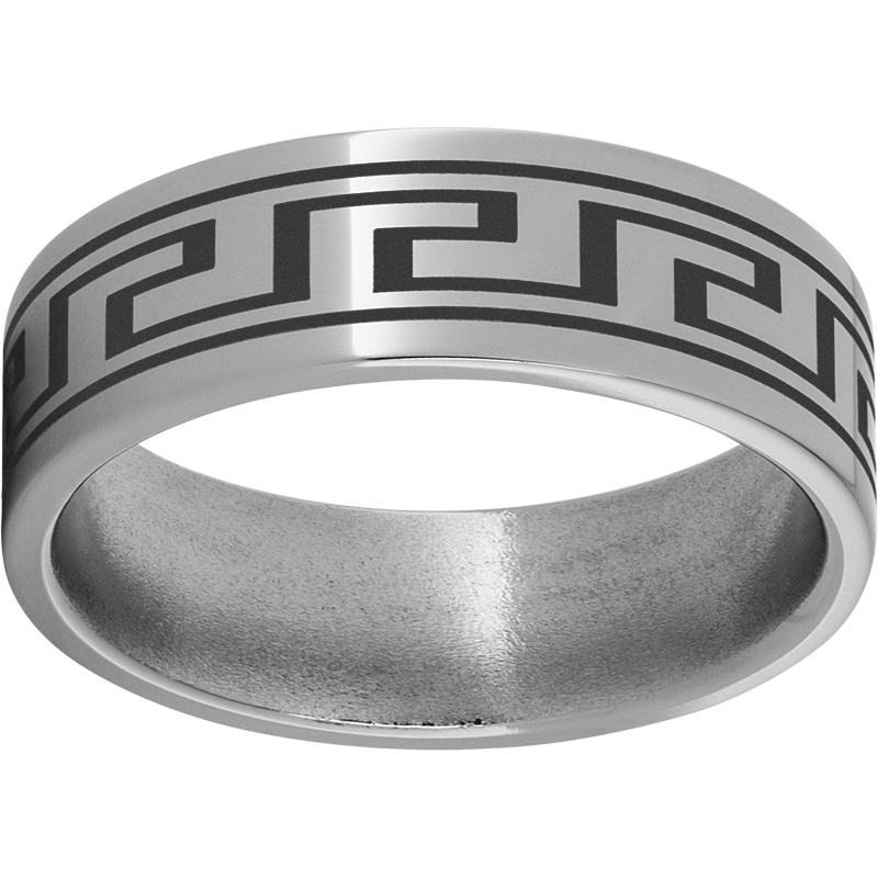 Titanium Flat Band with a Greek Laser Engraving Michele & Company Fine Jewelers Lapeer, MI
