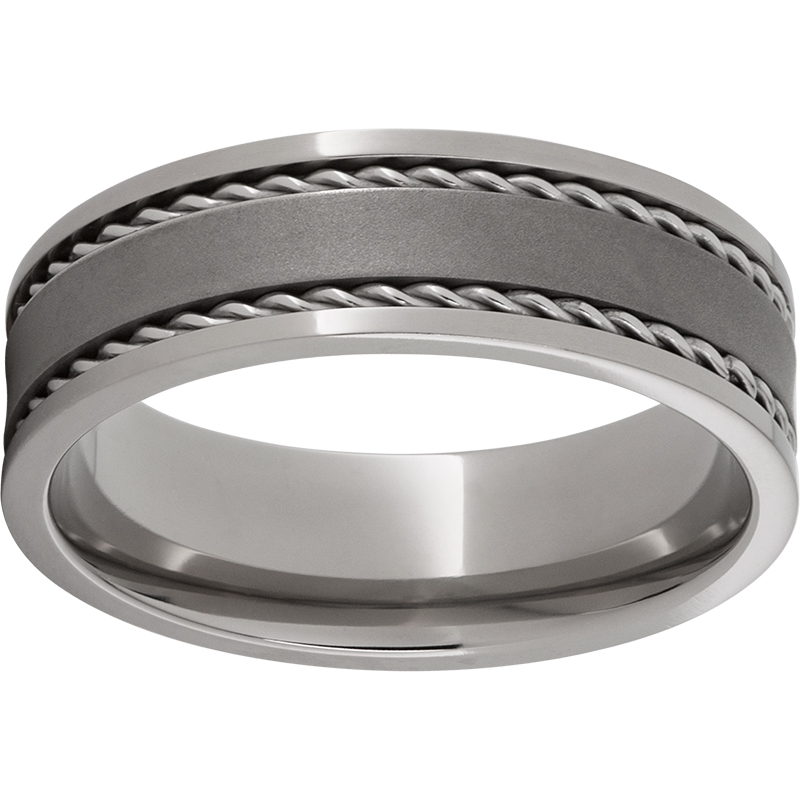 Titanium Flat Band with Two 1mm Steel Rope Inlays Mitchell's Jewelry Norman, OK