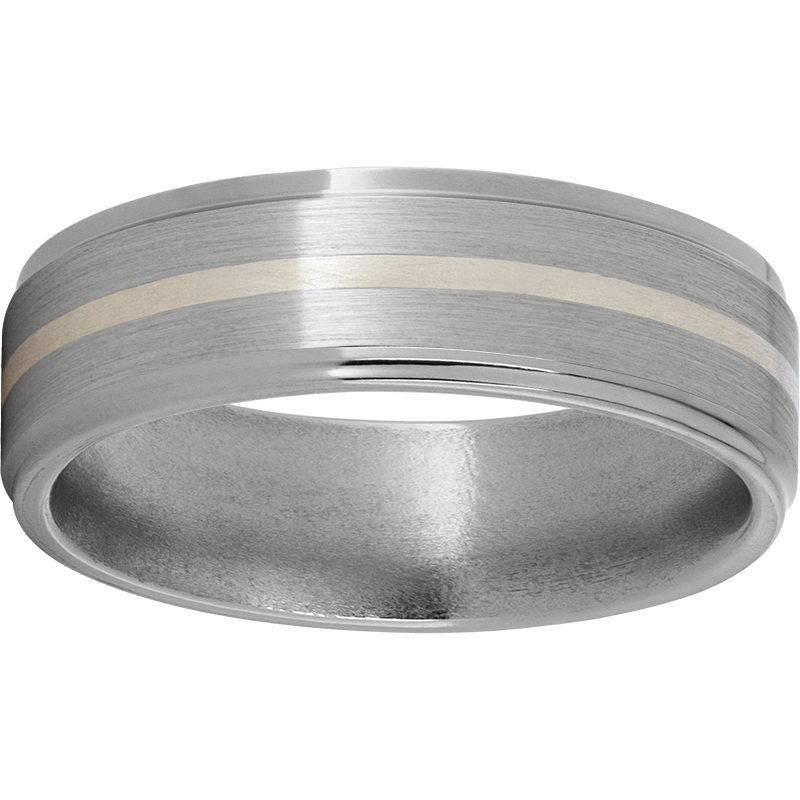 Titanium Flat Band with Grooved Edges, 1mm Sterling Silver Inlay and Satin Finish Lennon's W.B. Wilcox Jewelers New Hartford, NY