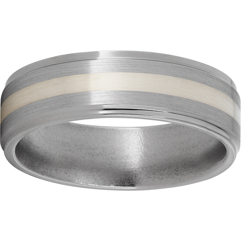 Titanium Flat Band with Grooved Edges, 2mm Sterling Silver Inlay and Satin Finish Ritzi Jewelers Brookville, IN