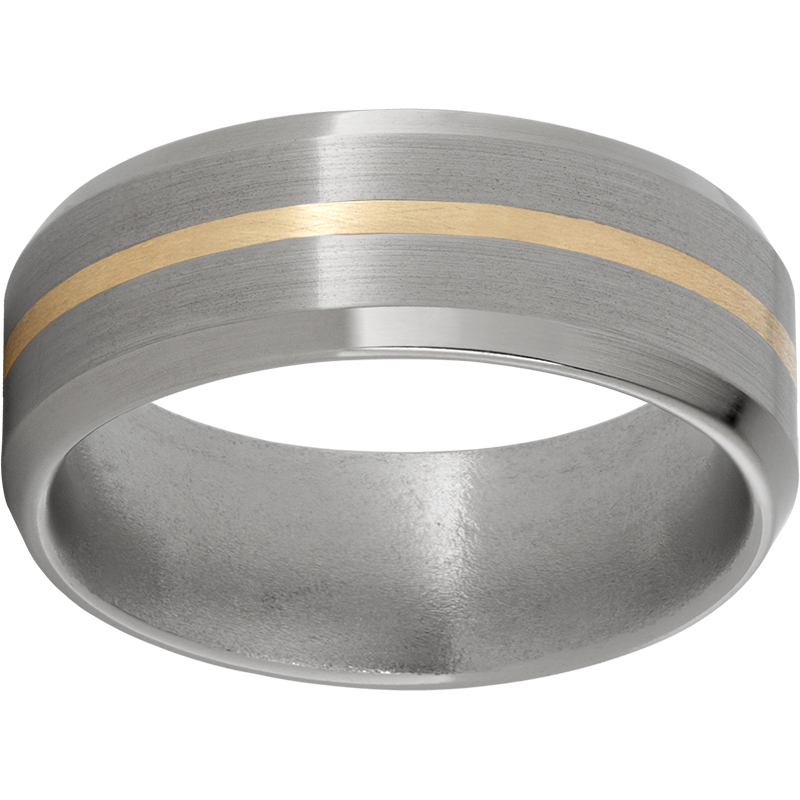 Titanium Beveled Edge Band with a 1mm 14K Yellow Gold Inlay and Satin Finish Mitchell's Jewelry Norman, OK