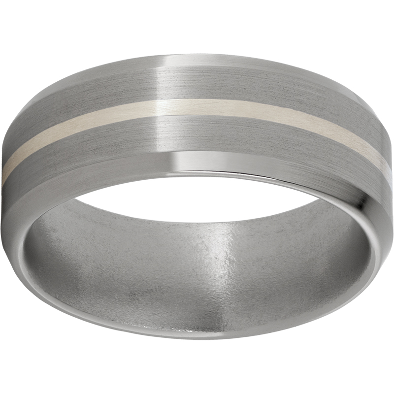 Titanium Beveled Edge Band with a 1mm Sterling Silver Inlay and Satin Finish Jerald Jewelers Latrobe, PA