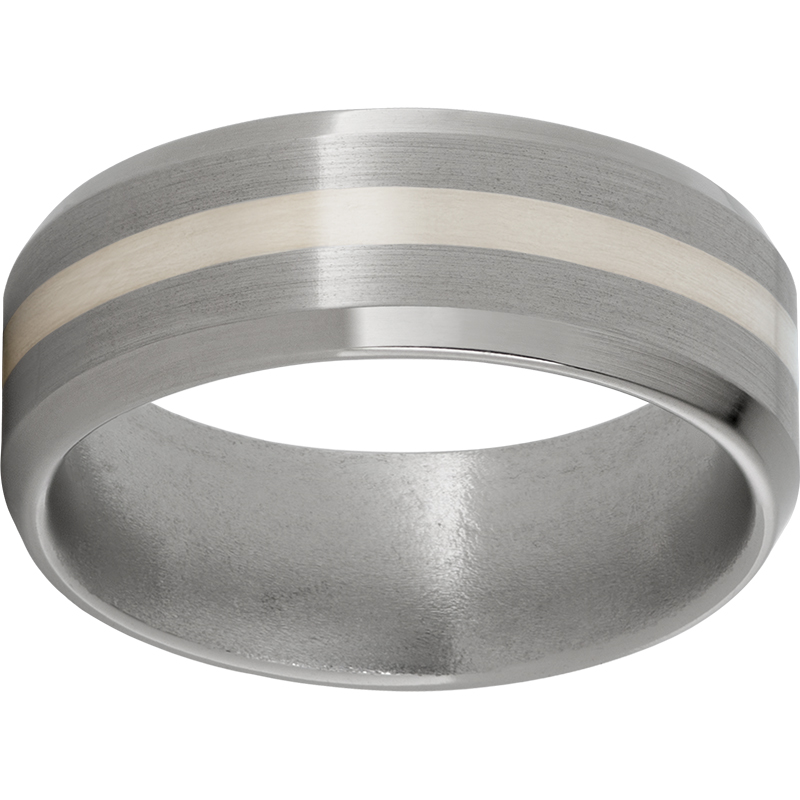 Titanium Beveled Edge Band with a 2mm Sterling Silver Inlay and Satin Finish Michele & Company Fine Jewelers Lapeer, MI