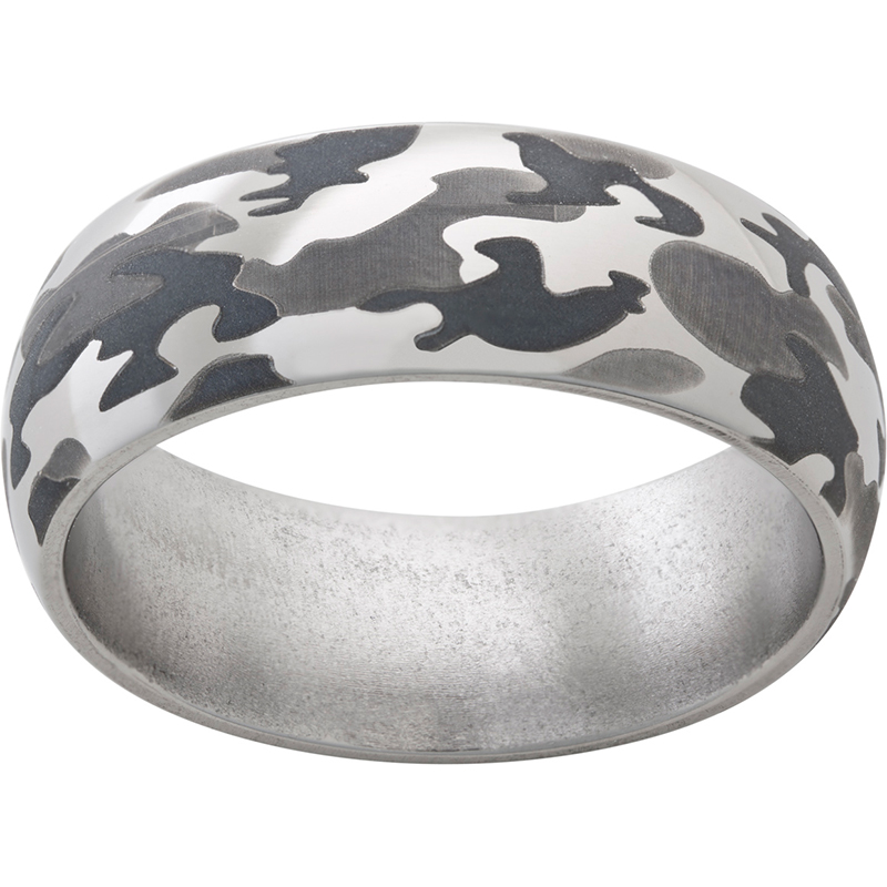 Titanium Domed Band with Camo Laser Engraving Lennon's W.B. Wilcox Jewelers New Hartford, NY