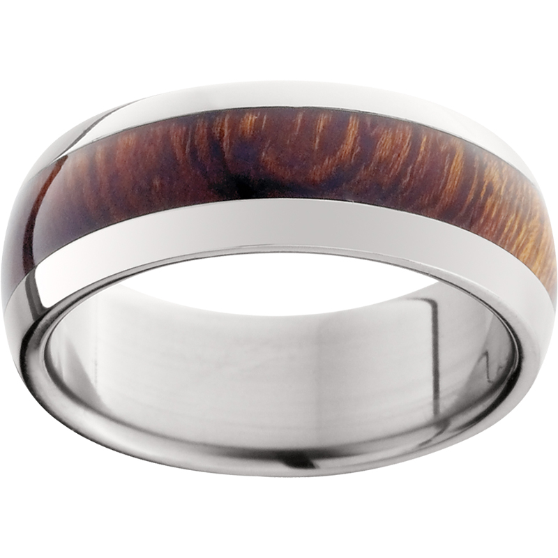 Titanium Domed Band with Exotic Desert Iron Wood Inlay Ritzi Jewelers Brookville, IN