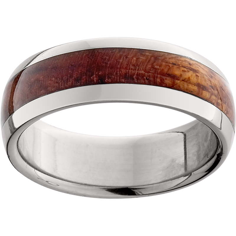Titanium Domed Band with Exotic Red Mallee Burl Wood Inlay Lennon's W.B. Wilcox Jewelers New Hartford, NY