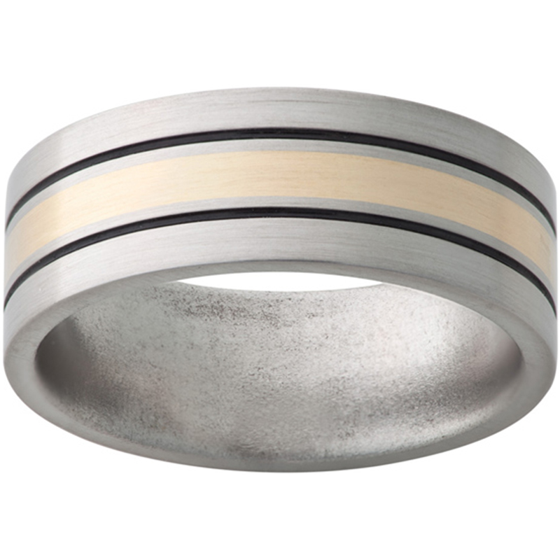 Titanium Band with a 2mm 14K Yellow Gold Inlay, Two .5mm Grooves with Antiquing, and Satin Finish Lake Oswego Jewelers Lake Oswego, OR