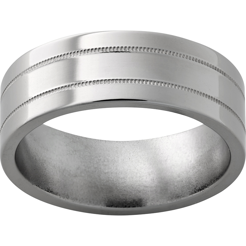 Titanium Flat Band with Two .5mm Milgrain Grooves with Polish Finish Selman's Jewelers-Gemologist McComb, MS