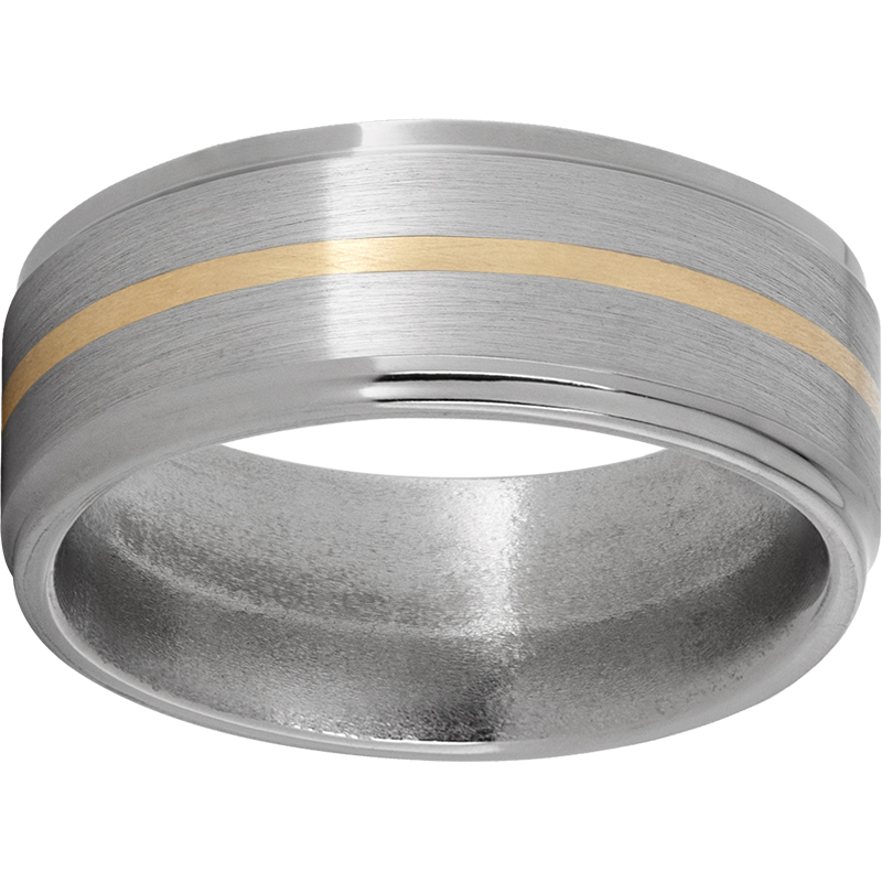 Titanium Flat Band with Grooved Edges, 1mm 14K Yellow Gold Inlay and Satin Finish Jerald Jewelers Latrobe, PA