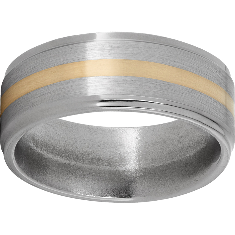Titanium Flat Band with Grooved Edges, 2mm 14K Yellow Gold Inlay and Satin Finish Jerald Jewelers Latrobe, PA