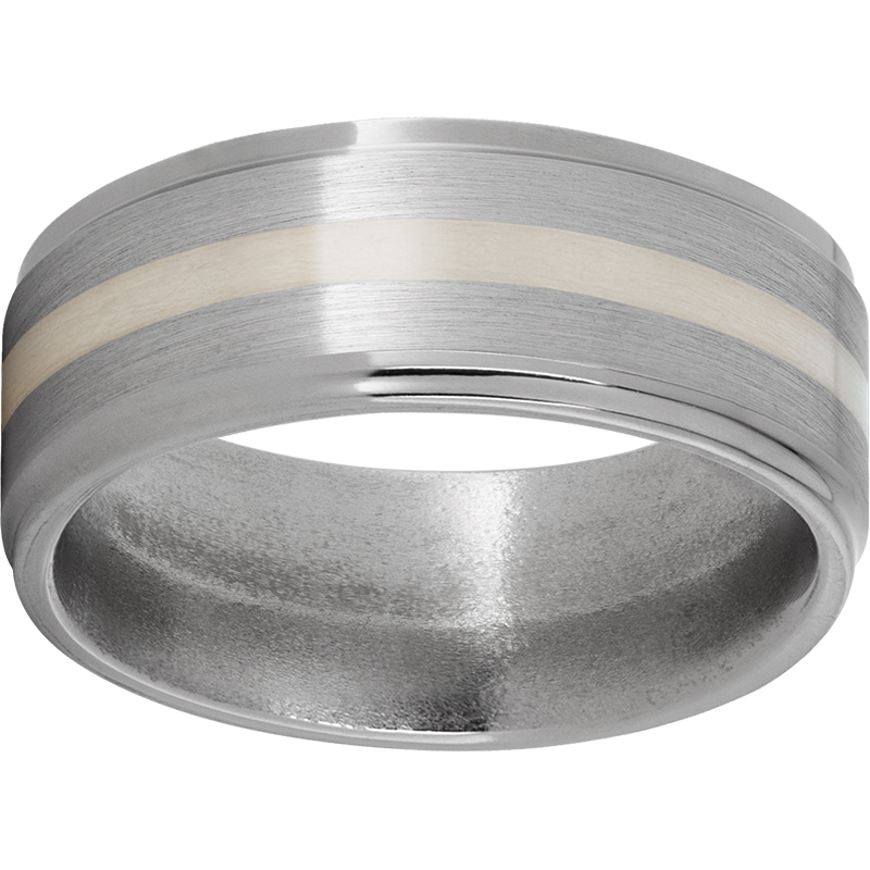 Titanium Flat Band with Grooved Edges, 2mm Sterling Silver Inlay and Satin Finish Lennon's W.B. Wilcox Jewelers New Hartford, NY