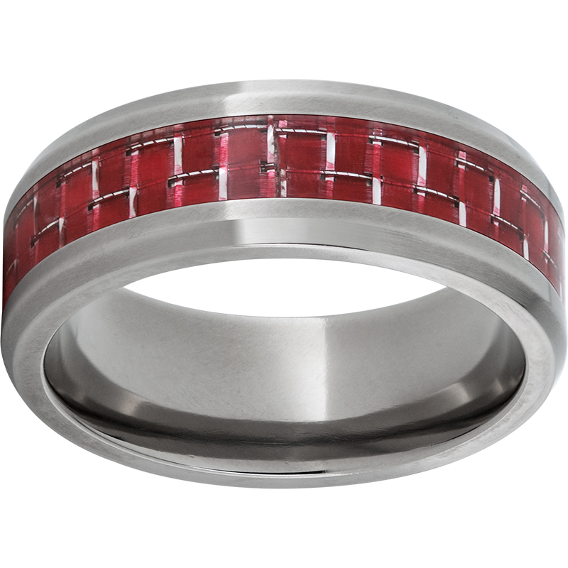 Titanium Beveled Edge Band with Red Carbon Fiber Inlay Mitchell's Jewelry Norman, OK