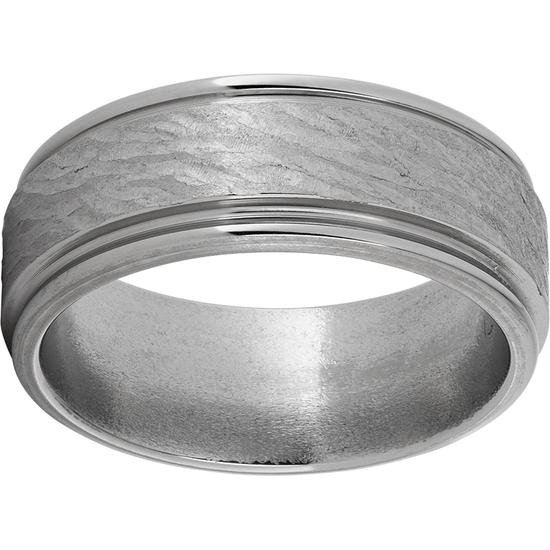 Titanium Rounded Edge Band with Bark Hand Finish Mitchell's Jewelry Norman, OK