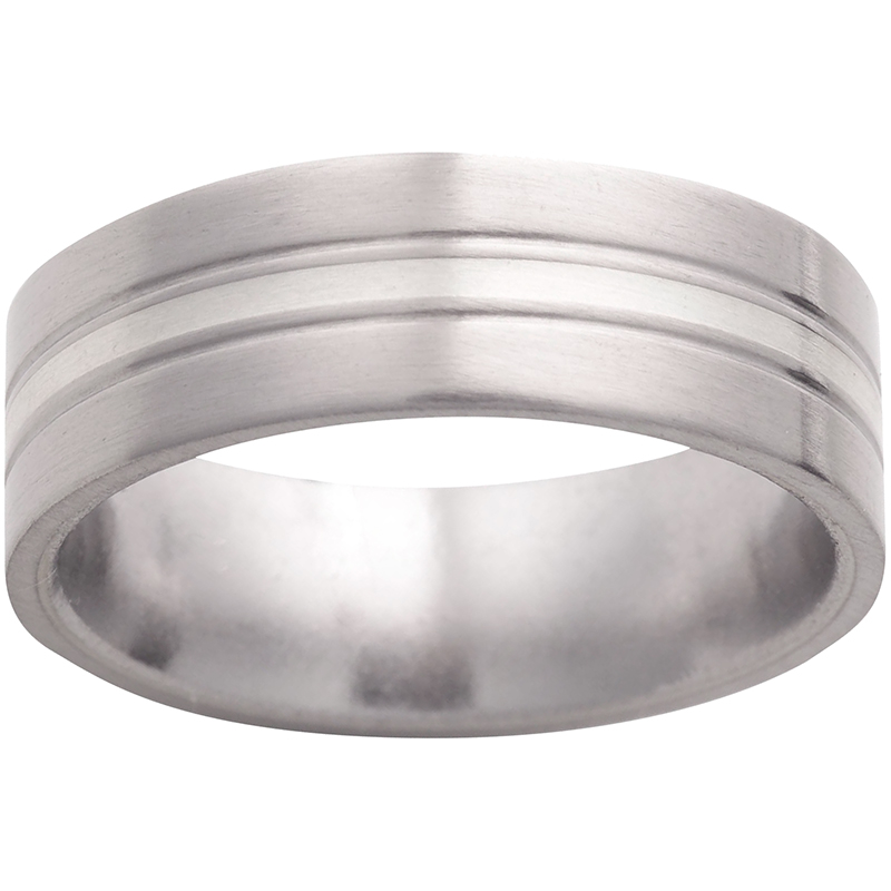 Titanium Flat Band with 1mm Sterling Silver Inlay, Two .5mm Grooves and Satin Finish Selman's Jewelers-Gemologist McComb, MS