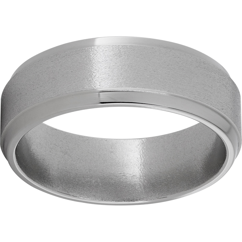 Titanium Flat Band with Grooved Edges and a Stone Finish Milano Jewelers Pembroke Pines, FL