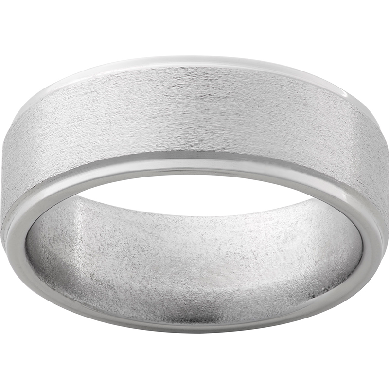 Titanium Flat Band with Grooved Edges and Stone Finish Lennon's W.B. Wilcox Jewelers New Hartford, NY