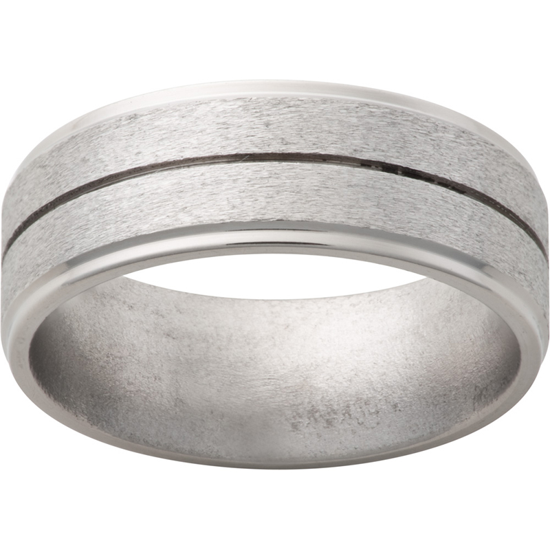 Titanium Flat Band with Grooved Edges, One .5mm Groove and Stone Finish Lennon's W.B. Wilcox Jewelers New Hartford, NY
