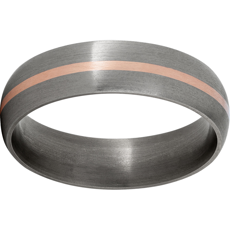 Titanium Domed Band with a 1mm 14K Rose Gold Inlay and Satin Finish Jerald Jewelers Latrobe, PA