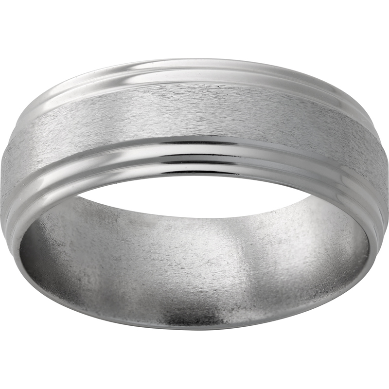 Titanium Flat Band with Double Grooved Edges and Stone Finish Jerald Jewelers Latrobe, PA