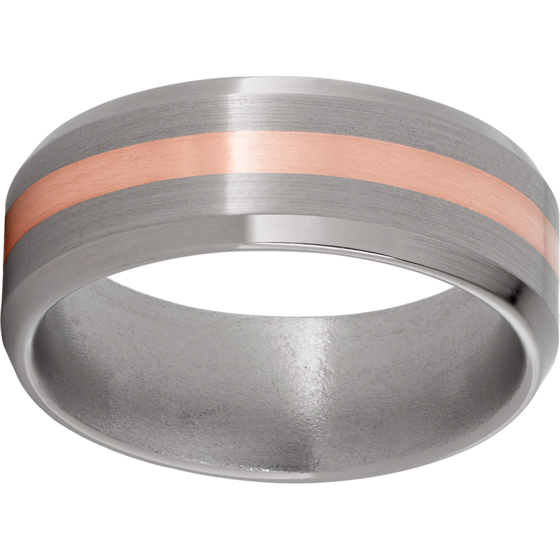 Titanium Beveled Edge Band with a 2mm 14K Rose Gold Inlay and Satin Finish Selman's Jewelers-Gemologist McComb, MS
