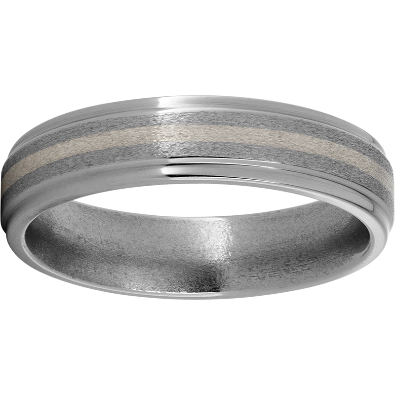 Titanium Band with 14K White Gold Inlay and a Stone Finish Mitchell's Jewelry Norman, OK