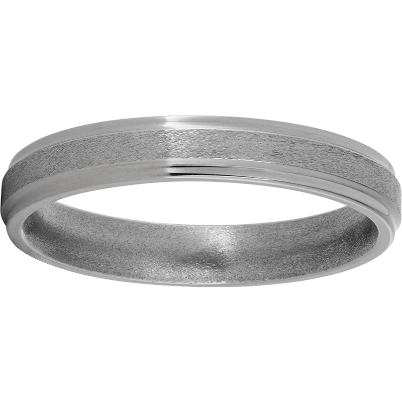 Titanium Flat Band with Grooved Edges and Stone Finish Mitchell's Jewelry Norman, OK