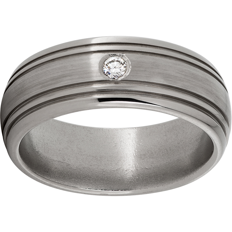 Titanium Domed Band with Two .5mm Grooves on Each Side, One 6-Point Diamond, and Satin Finish Lennon's W.B. Wilcox Jewelers New Hartford, NY