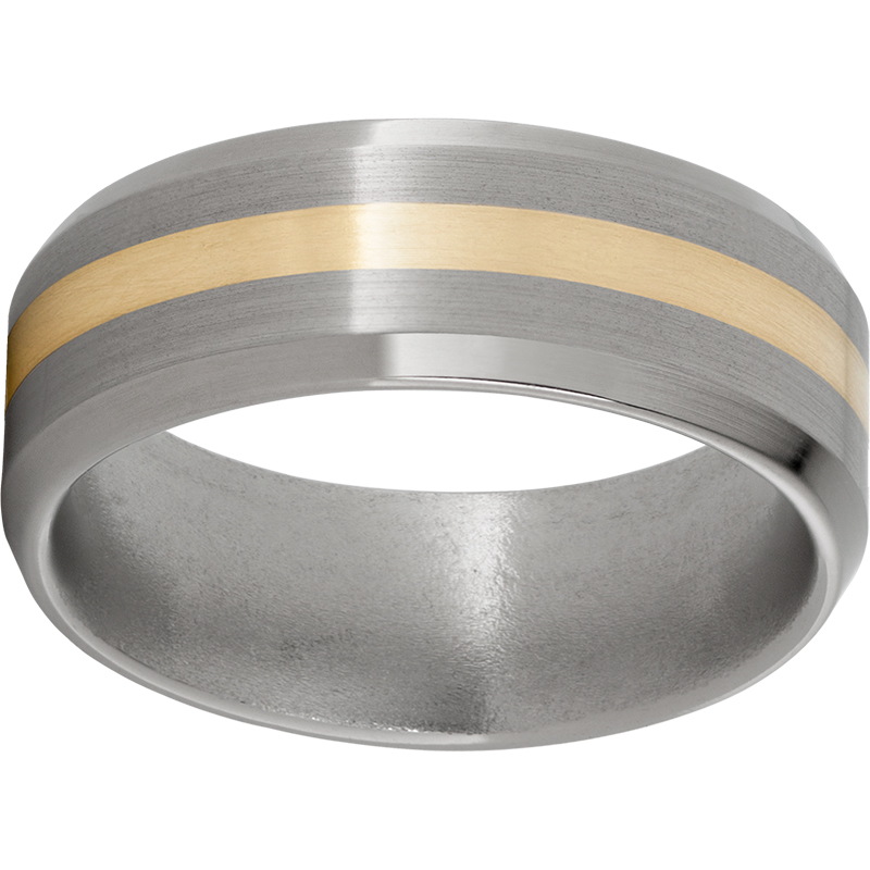 Titanium Beveled Edge Band with a 2mm 14K Yellow Gold Inlay and Satin Finish Michele & Company Fine Jewelers Lapeer, MI