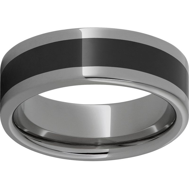 Rugged Tungsten™ 8mm Pipe Cut Polished Band with Black Ceramic Inlay Arthur's Jewelry Bedford, VA